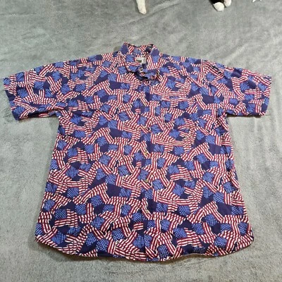 Michael Austin AOP American Flag Xl Collard Short Sleeve Button 100% Cotton - Image 1 of 4