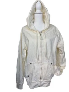 True Religion Mens Off-White Hoodie Jacket L Cotton Zip-Up NWOT - Picture 1 of 20