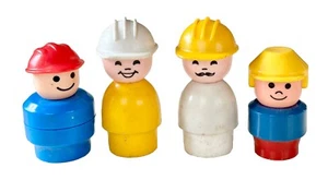 1970's Fisher Price 3" Jumbo Little People-Construction Friends-Lot Of 4 - Picture 1 of 3