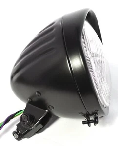 5¾" Scheinwerfer H4 Grooved Schwarz ECE für Harley-Davidson Custom Universal - Bild 1 von 4