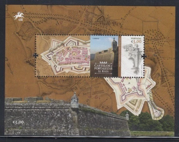 PORTUGAL Border Castles & Fortresses MNH souvenir sheet - Image 1 of 1