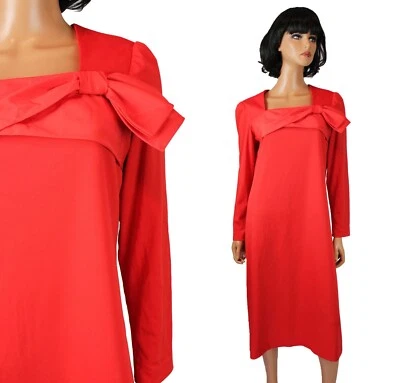 80s Cocktail Dress M L Vintage Umba for Parnes Feinstein Red Long Sleeve Gown Foto 1 de 4