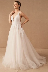 Anthropologie BHLDN x Hailey Paige Topanga Wedding Gown MSRP $1995 Sz 4 - Picture 1 of 12