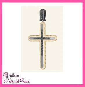 PENDENTE CROCE DA UOMO ORO ROSA 18K CON DIAMANTI NERI 0.12 CARATI CERTIFICATO - Imagen 1 de 1