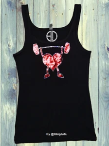 i love lifting weights Bling Shirt Sequins workout Tank Top No Rhinestone - Picture 1 of 7
