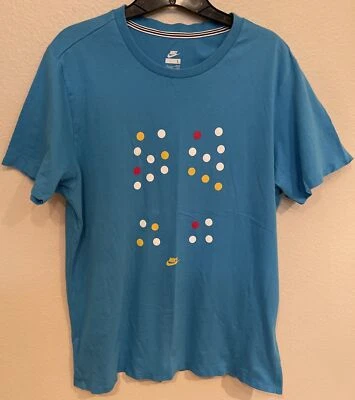 Nike Pattern Sportswear Sz L Women Blue Dot Logo Center Check Shirt - Image 1 of 2