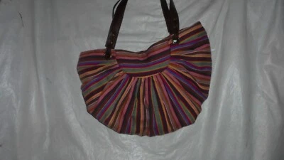 OLD NAVY, MULTI,  COLOR STRIPES , BLUE COTTON LINING. 1 ZIPPER POCKET. HOBO TOTE - Image 1 of 4