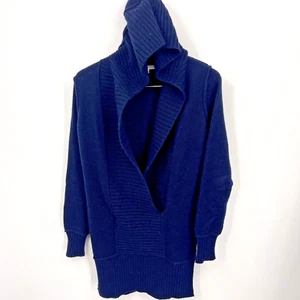 VINCE Sweater Women Small Cashmere Alpaca Blend Long Hood Blue Knit Quiet Luxury - Picture 1 of 17