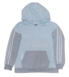 Adidas Youth Medium (10-12) Girls Blue/Gray Colorblock Fleece Pullover Hoodie - Picture 1 of 3
