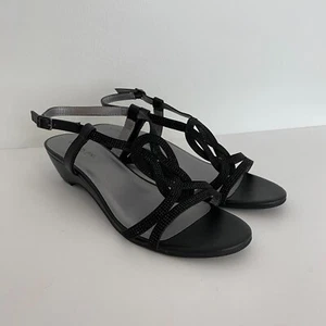 London Fog Macey sandali neri con strass demi-wedge slingback donna 10 - Foto 1 di 7