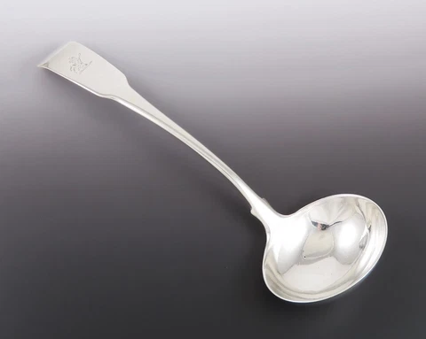 Antique 1804 English Georgian Sterling Silver Fiddle Horse Crest Gravy Ladle Cover