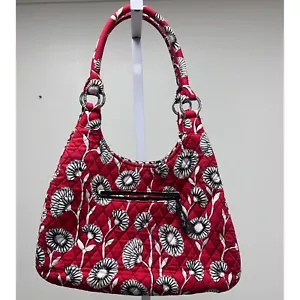 Vera Bradley Floral Quilted Shoulder Bag Hobo Purse Zip Pocket Red White - Picture 1 of 19