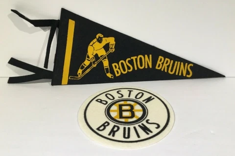 1950's BOSTON BRUINS FELT MINI PENNANT AND TEAM LOGO CREST BOTH BY KEEZER N/MINT Cover