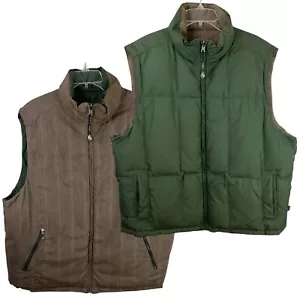 EDDIE BAUER Mens Puffer VEST XXL Down Reversible Brown Green Outdoor Insulated - Picture 1 of 16