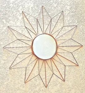 Rich Copper Sun Accent Mirror Wall Hanging - Geometric Star Design 21 Inches - Picture 1 of 4