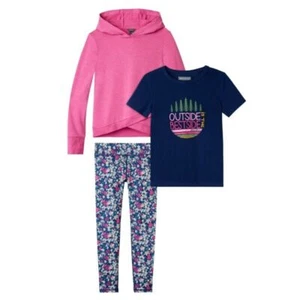 EDDIE BAUER GIRLS' 3-PIECE SET PINK BLUE LEGGINGS HOODIE SHIRT 5-6, 10-12, 14-16 - Picture 1 of 6