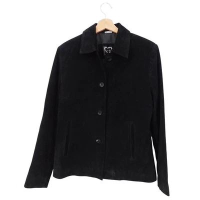 Chaqueta Blazer De Colección XOXO Mujer Negra Cuero Genuino Gamuza Botón Frontal Talla S Foto 1 de 4