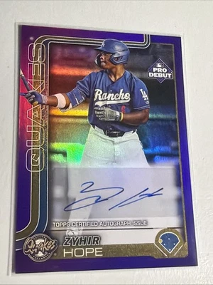 2025 Topps Pro Debut Zyhir Hope Purple Auto /299 LA Dodgers  - Image 1 of 4