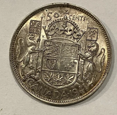 1941 WD  CANADA SILVER HALF DOLLAR  50 C HIGH GRADE     SILVER (.8000)   1 F1017 - Image 1 of 4