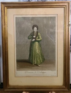 1714 "Princesse de Valaquie" handkolorierter & vergoldeter Kupferstich - Pierre Rochefort - Bild 1 von 6
