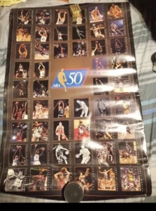NBA at 50 Poster 1996 NBA Basketball Art 23 x 35 NEW NOS Lakers Bulls Basketball - Picture 1 of 4