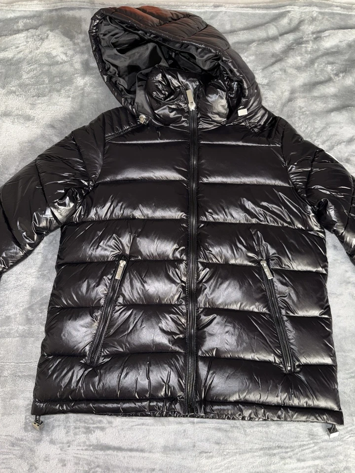 Chaqueta acolchada con capucha Guess para mujer negra brillante talla pequeña nueva con etiquetas Foto 1 de 4