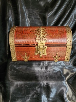 Vintage Antique India Kerala Malabar Brass Decorated Treasure Chest Box - Image 1 of 4