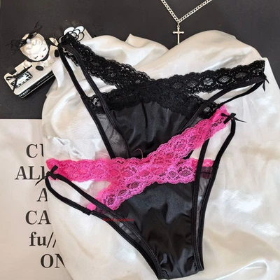 Hot and Spicy High-Cut Spicy Girl Lace Satin Underpants, Feminine Triangle Pants - Image 1 of 3