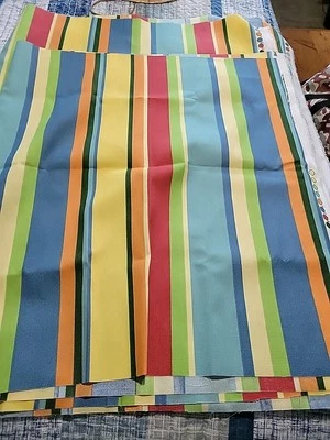 Kaufmann Outdoor Fabric Bold Stripe Yellow Red Green 2+ Yards Chair Pillow Pool - Image 1 of 4