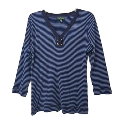 Camisa tejida Lauren Jeans Co para mujer talla XL azul a rayas cuello en V náutico  Foto 1 de 4