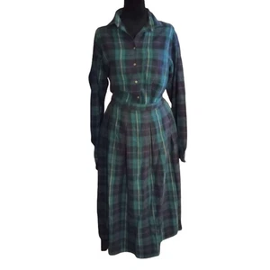 L.L. Bean Damengröße 18 grün kariert Flanell Midirock und Bluse Set-Vintage - Bild 1 von 10