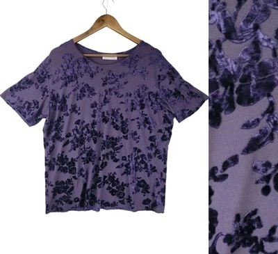 Impressions Top Mujer XL Púrpura Terciopelo Burnout Rosas Floral Capricho Oficina Foto 1 de 4
