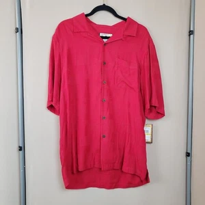 Caribbean Joe Shirt Mens M Silk Blend Red Textured Squares Weave Short Sleeve - Picture 1 of 9