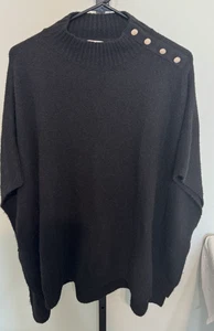 J Crew Damen Poncho Schal Einheitsgröße schwarz Knopfleiste Mock Rollkragen - Bild 1 von 8