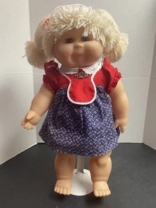 VTG Gotz Modell Puppe Doll Germany Blond Yarn Hair Girl Red Overalls Outfit 80s - Picture 1 of 12