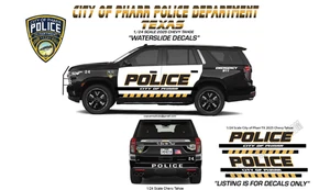 1/24 Scale City of Pharr Texas   Motormax 2025  Chevy Tahoe Waterslide Decals - Picture 1 of 1