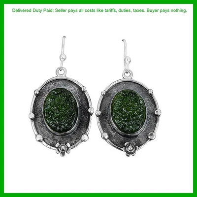 Oferta de Año Nuevo Piedra Moldavita 925 Plata de Ley Pendientes Colgantes Únicos Joyería Foto 1 de 4