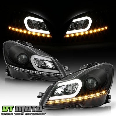 Negro 12-14 Benz W204 Clase C DRL "C Tubo LED" Estilo Proyector Faros Lámparas Foto 1 de 4