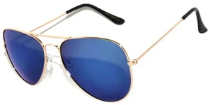ESPEJO REFLECTANTE AZUL LENTES DE SOL COLOR AVIADOR MARCO DE METAL DORADO HOMBRE UVB - Imagen 1 de 5