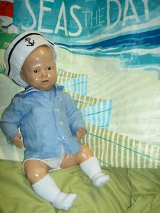Antique 15 in. labeled Schoenhut j'td. wood, bent limb baby doll orig. condition - Picture 1 of 21