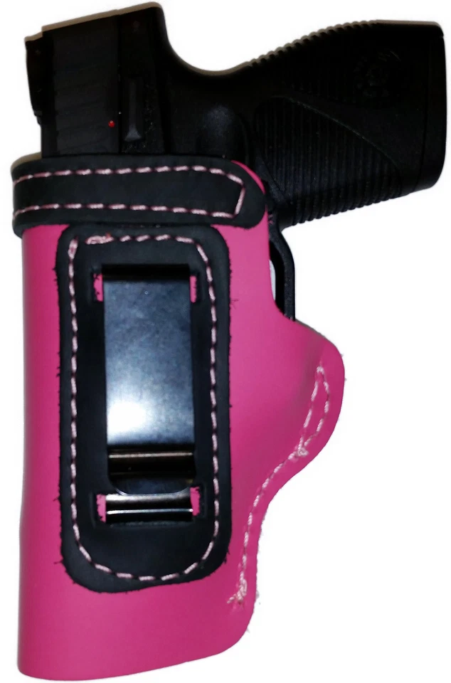 PINK w/BLACK OWB Leather Gun Holster YOUR CHOICE:rh,lh-laser-slide-cant-belt-mag - Image 1 of 4