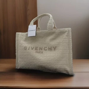 AUTH NWT $1390 Givenchy Medium Raised 4G Toweling Terry Cotton Tote In Ivory - Picture 1 of 20