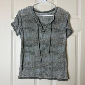 American Eagle Green Came Short Sleeve Lace Up Top Women Size S - Picture 1 of 4