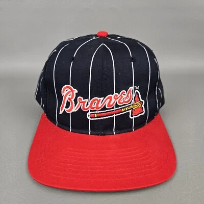 Vintage Atlanta Braves Starter Baseball Hat Cap MLB Black Red Striped - Image 1 of 4