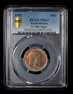 PCGS PR63 1902 GREAT BRITAIN EDWARD VII SILVER SHILLING - Beautiful Red Toning - Picture 1 of 4