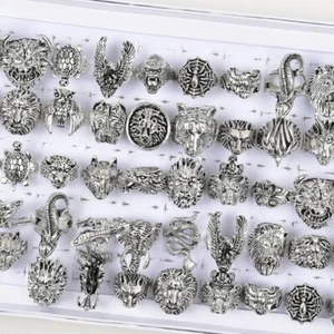 50pcs/Lots Vintage Punk Animal Metal Silver Plated Jewelry Rings For Men Women - Picture 1 of 9
