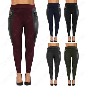 JEGGINGS SEÑORA TALLA GRANDE ELÁSTICOS LEGGINGS CON CREMALLERA CUERO LOOK 16-26 - Imagen 1 de 17