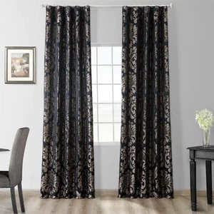Designer Curtains  Faux Silk 50 X 84 (1 Panel) Astoria Black/Pewter New - Picture 1 of 7