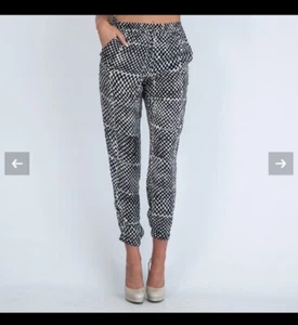 Michael Kors elasticated checked relaxed white black satin trousers y2k UK 14 - Picture 1 of 10