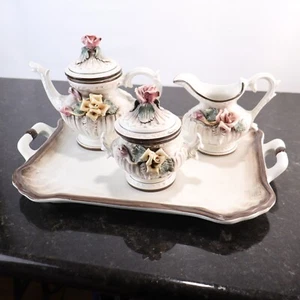 Capodimonte Tea Set Italian Porcelain Floral 4 Piece Victorian Exquisite - Picture 1 of 22